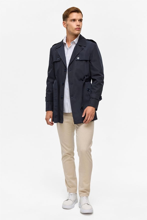 Lacivert Slim Düz Mont