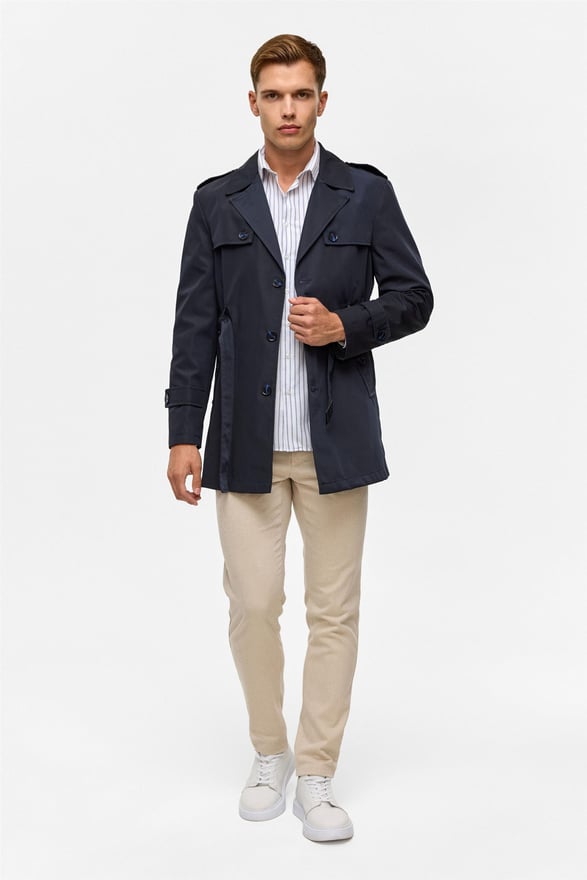 Lacivert Slim Düz Mont