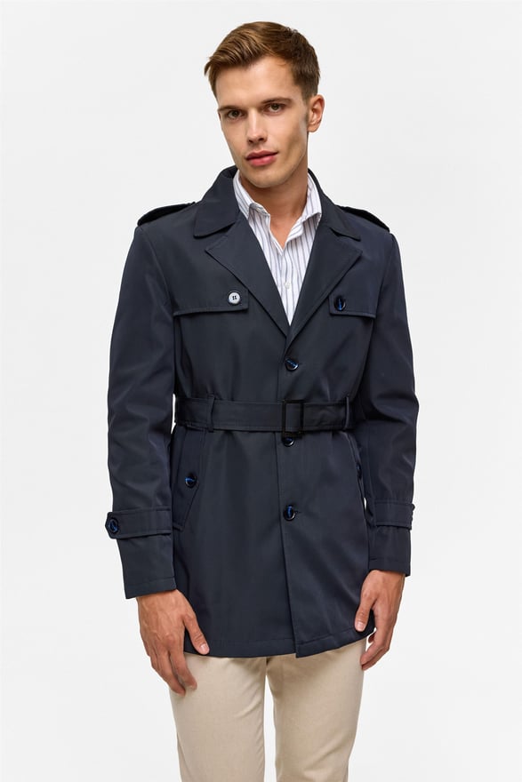 Lacivert Slim Düz Mont