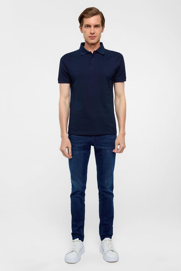 Lacivert Slim Düz Polo Yaka Tişört