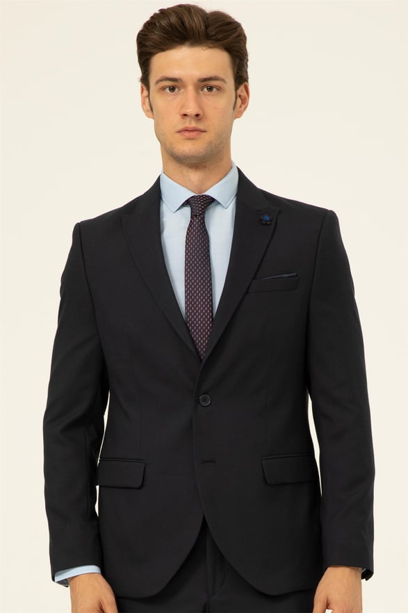 Lacivert Slim Düz Sivri Yaka 6 Drop Takım Elbise