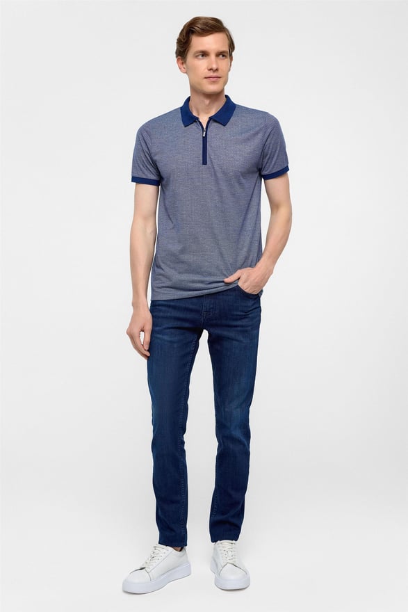 Lacivert Slim Fit Baskılı Polo Yaka Tişört