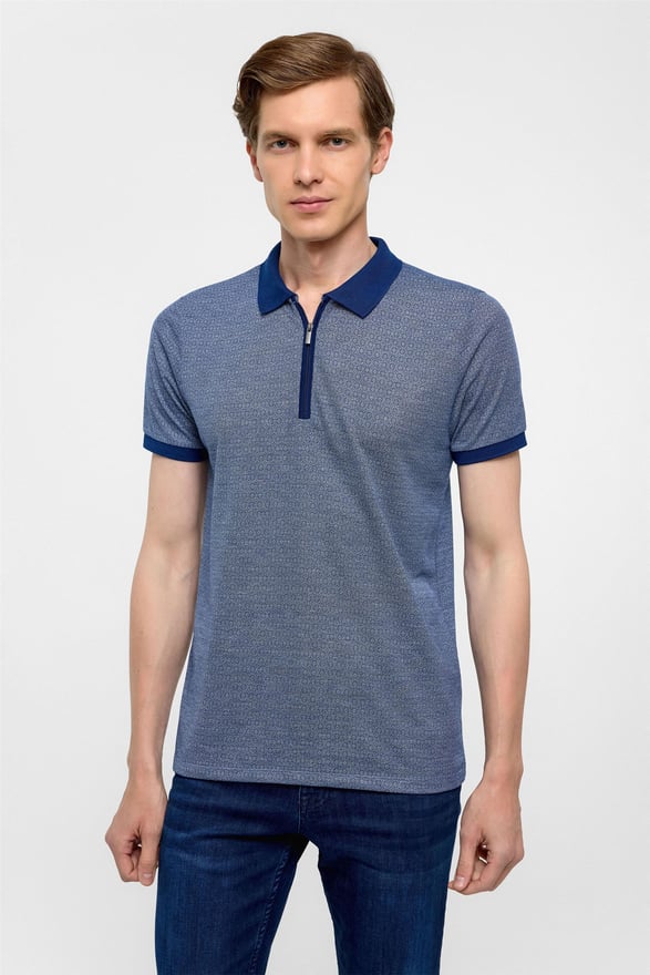 Lacivert Slim Fit Baskılı Polo Yaka Tişört