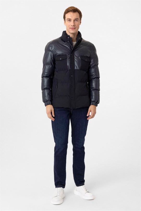 Lacivert Slim Kapitone DİK YAKA Mont