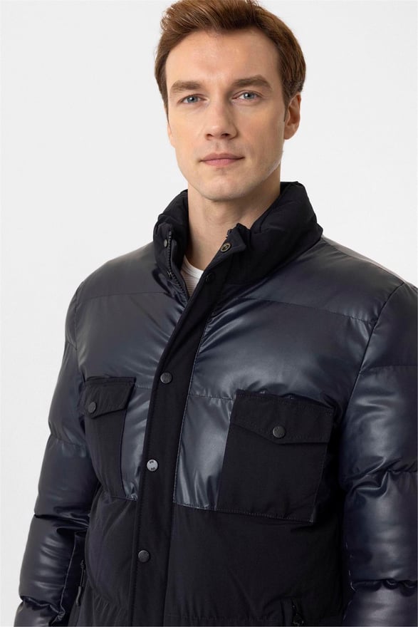 Lacivert Slim Kapitone DİK YAKA Mont