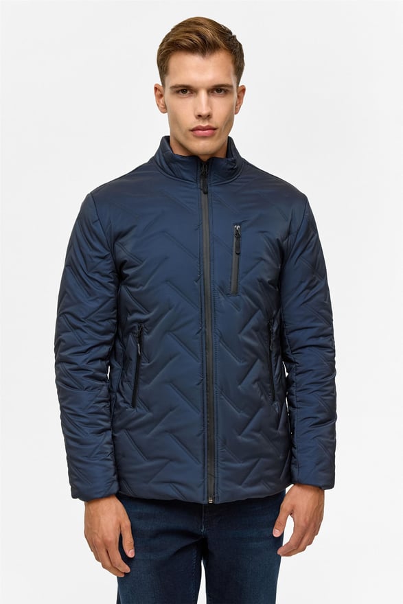 Lacivert Slim Kapitone Mont