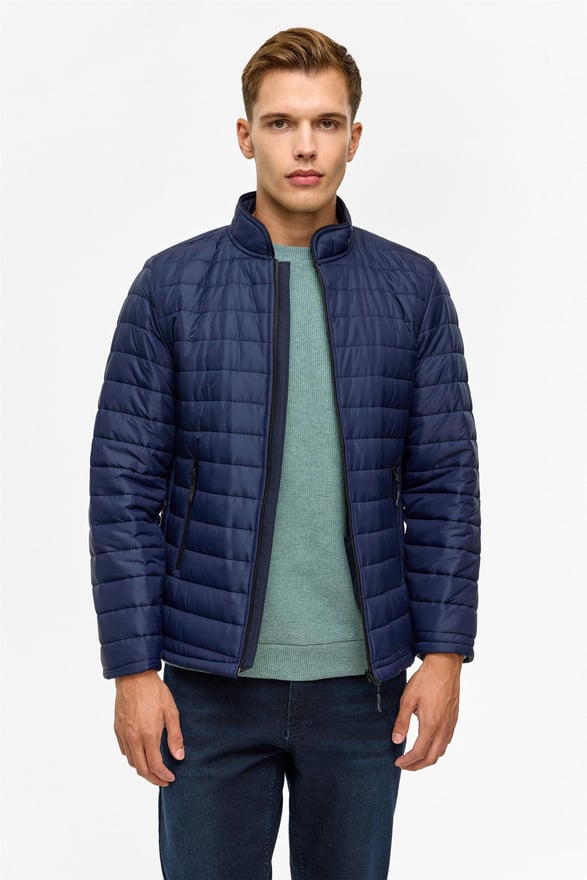 Lacivert Slim Kapitone Mont