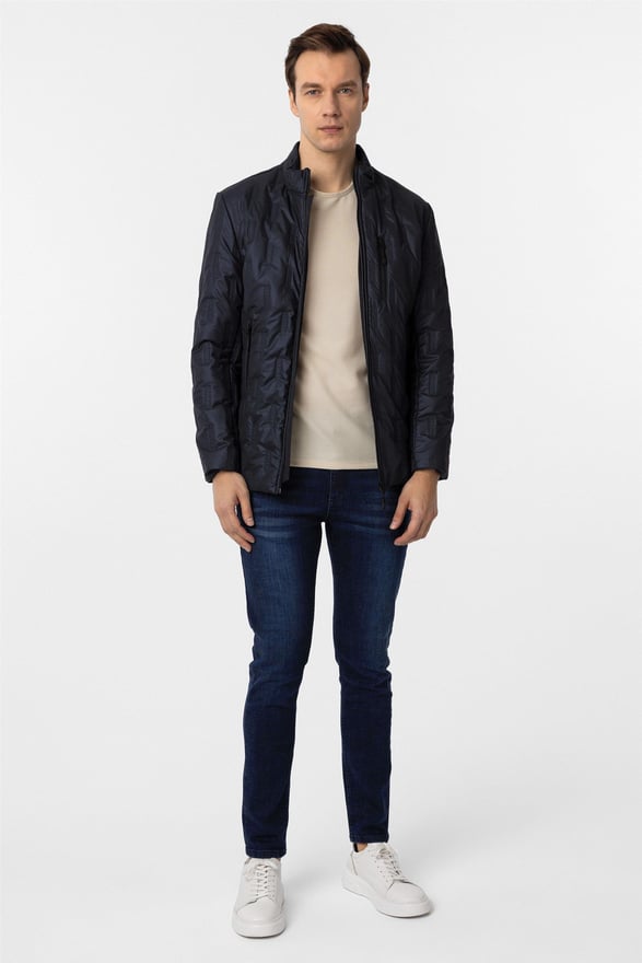 Lacivert Slim Kapitone Mont