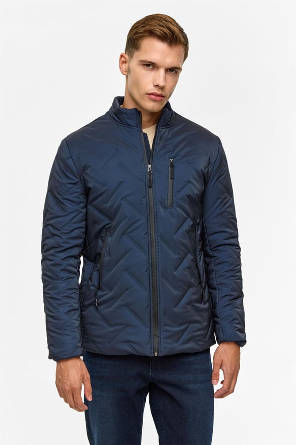 Lacivert Slim Kapitone Mont