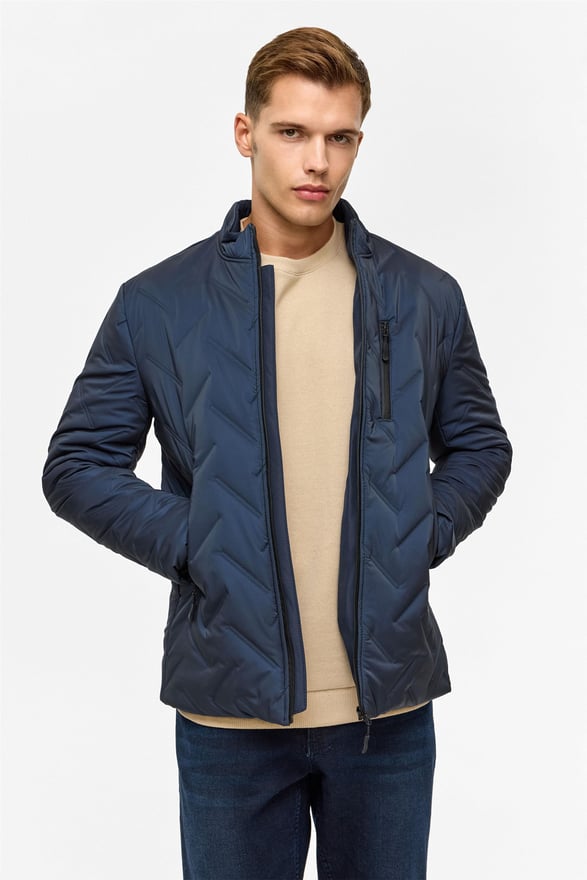 Lacivert Slim Kapitone Mont