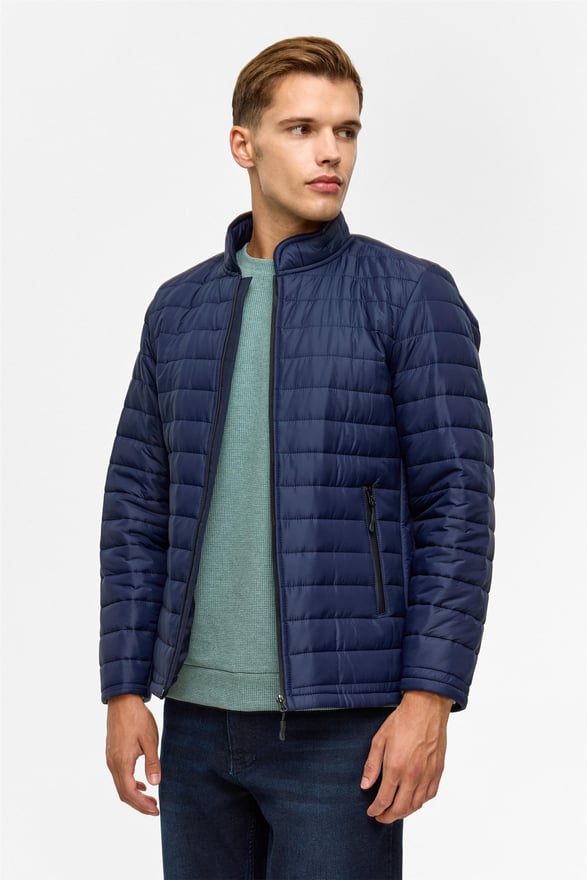 Lacivert Slim Kapitone Mont