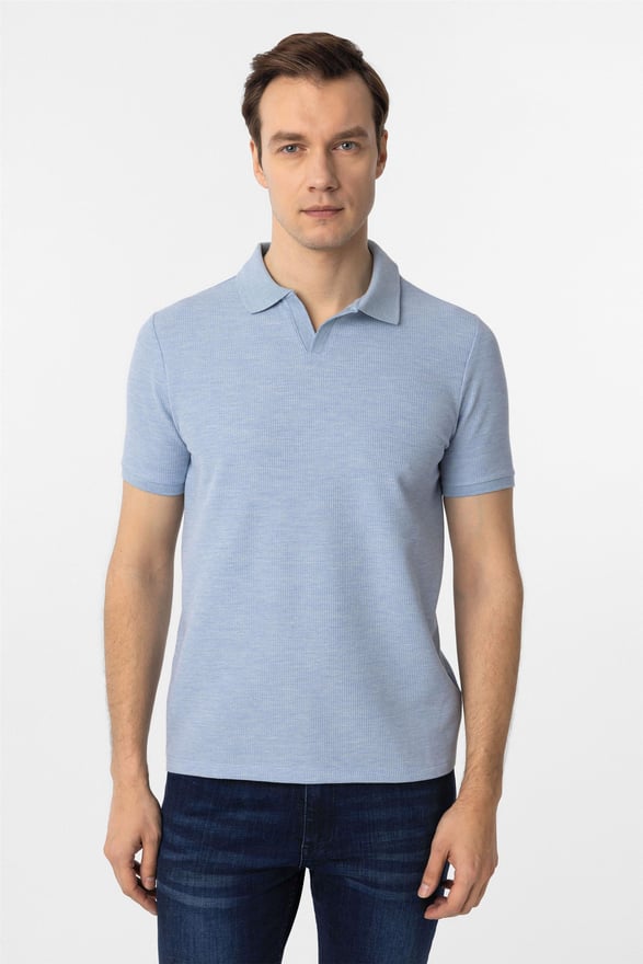 Mavi Slim Armürlü Polo Yaka Tişört