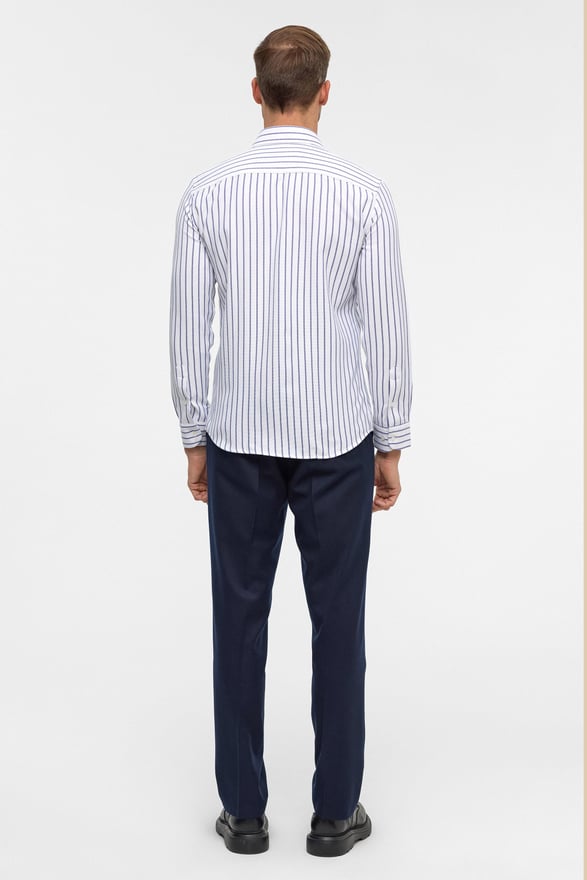 Mavi Slim Çizgili Klasik Yaka Gömlek