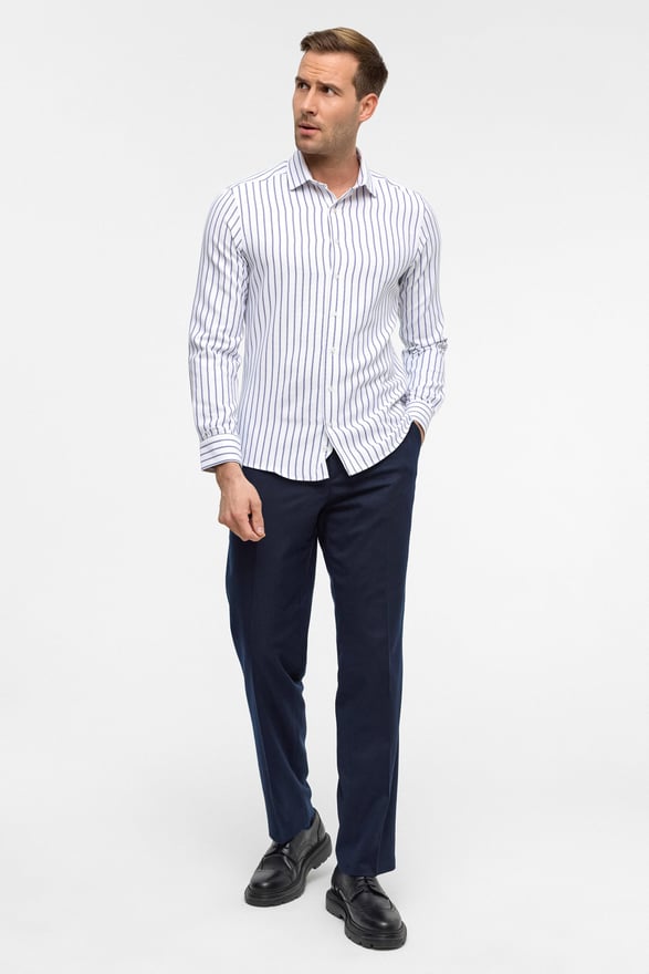Mavi Slim Çizgili Klasik Yaka Gömlek