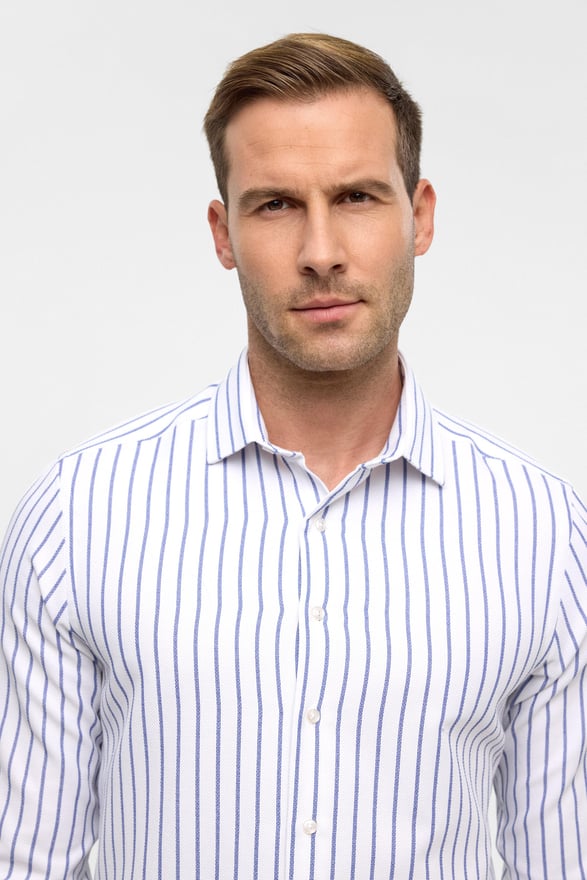 Mavi Slim Çizgili Klasik Yaka Gömlek