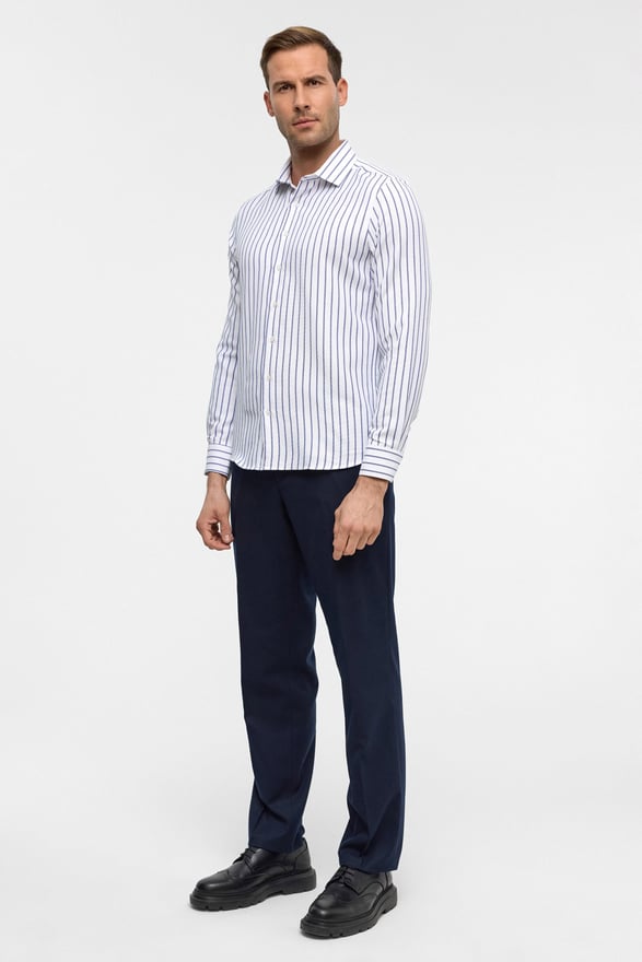 Mavi Slim Çizgili Klasik Yaka Gömlek