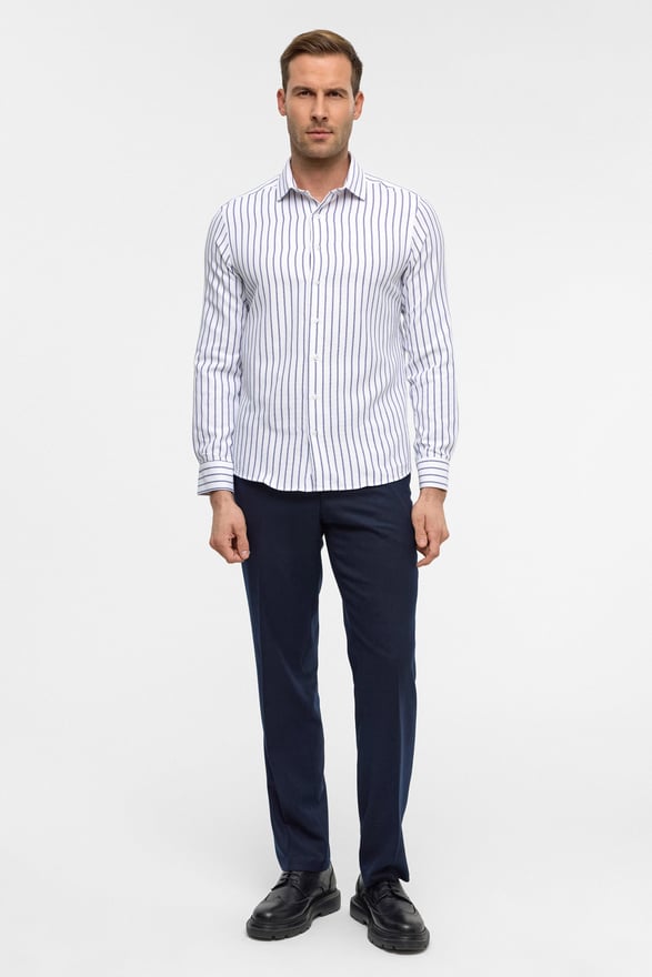 Mavi Slim Çizgili Klasik Yaka Gömlek