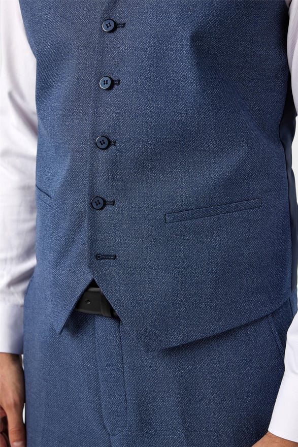 Parlement Mavi Slim Desenli Mono Yaka 6 Drop Yelekli Takım Elbise