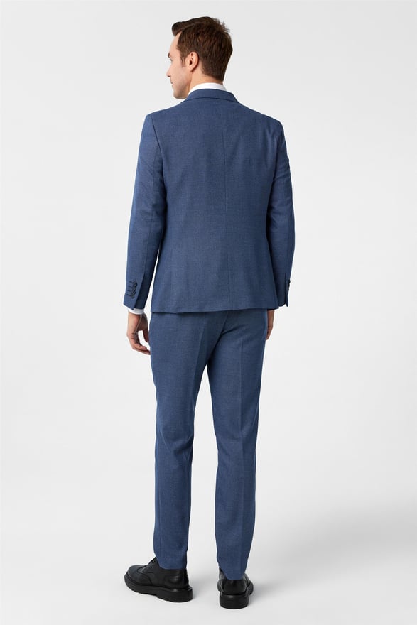 Parlement Mavi Slim Desenli Mono Yaka 6 Drop Yelekli Takım Elbise