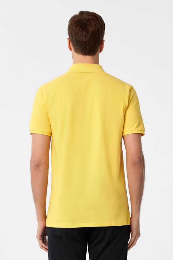 Sarı Slim Armürlü Polo Yaka Tişört