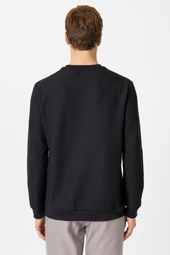 Siyah Regular Armürlü Bisiklet Yaka Triko