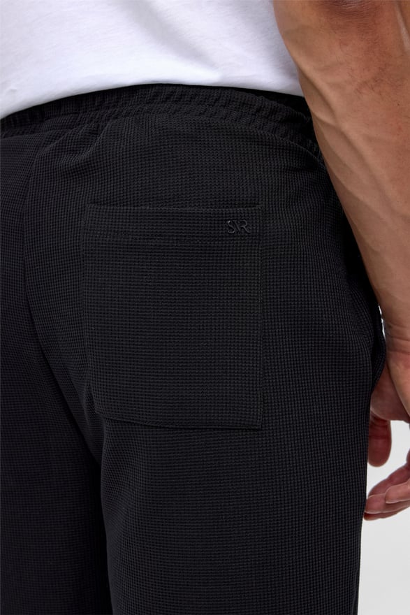 Siyah Regular Armürlü Örme Şort