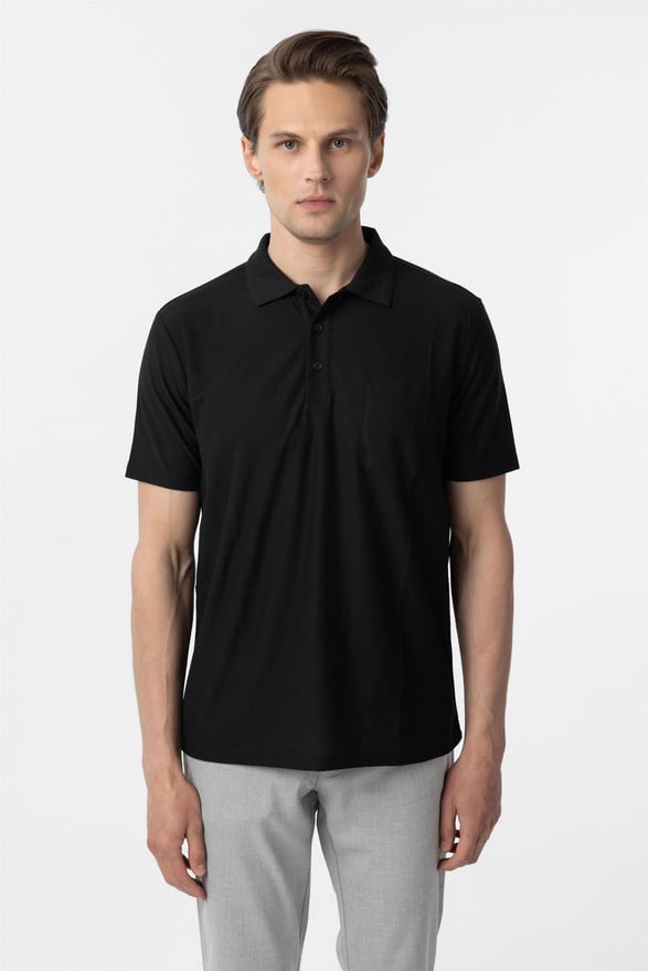 Siyah Regular Armürlü Polo Yaka Tişört