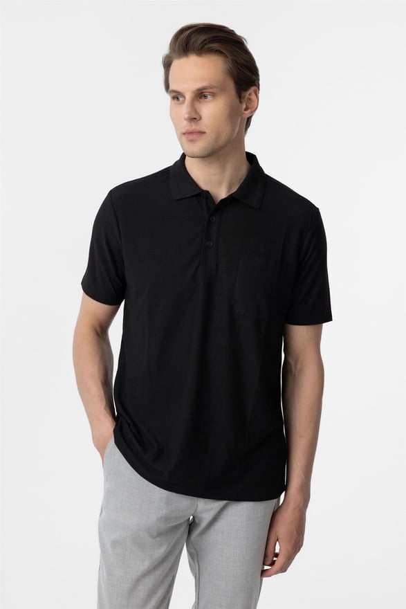 Siyah Regular Armürlü Polo Yaka Tişört
