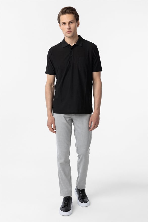 Siyah Regular Armürlü Polo Yaka Tişört