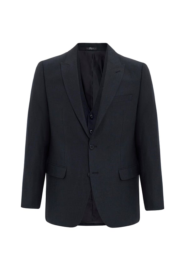 Siyah Regular Armürlü Sivri Yaka 4 Drop Yelekli Klasik Takım Elbise