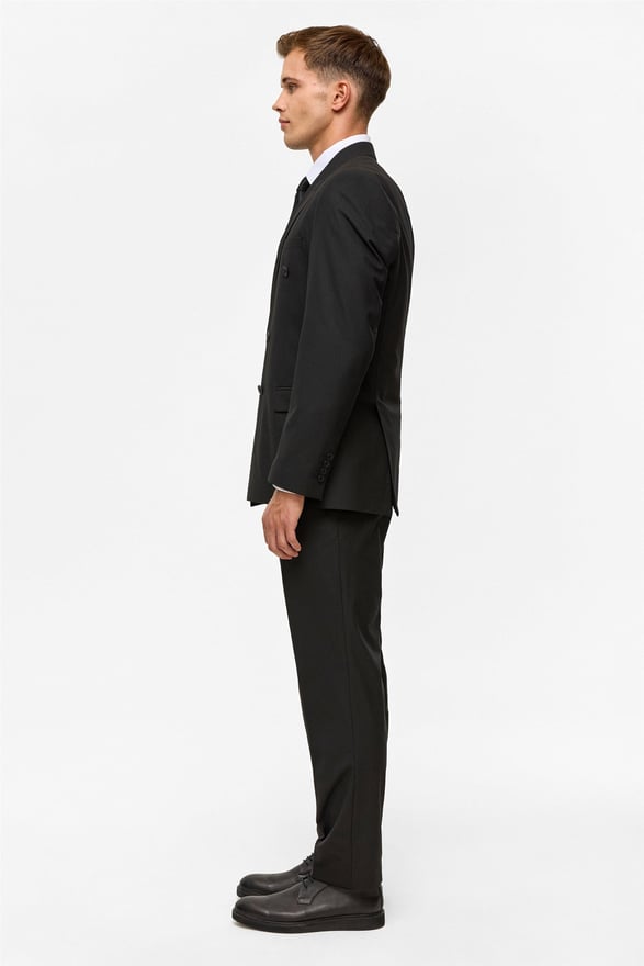 Siyah Regular Çizgili Kruvaze Yaka 6 Drop Takım Elbise