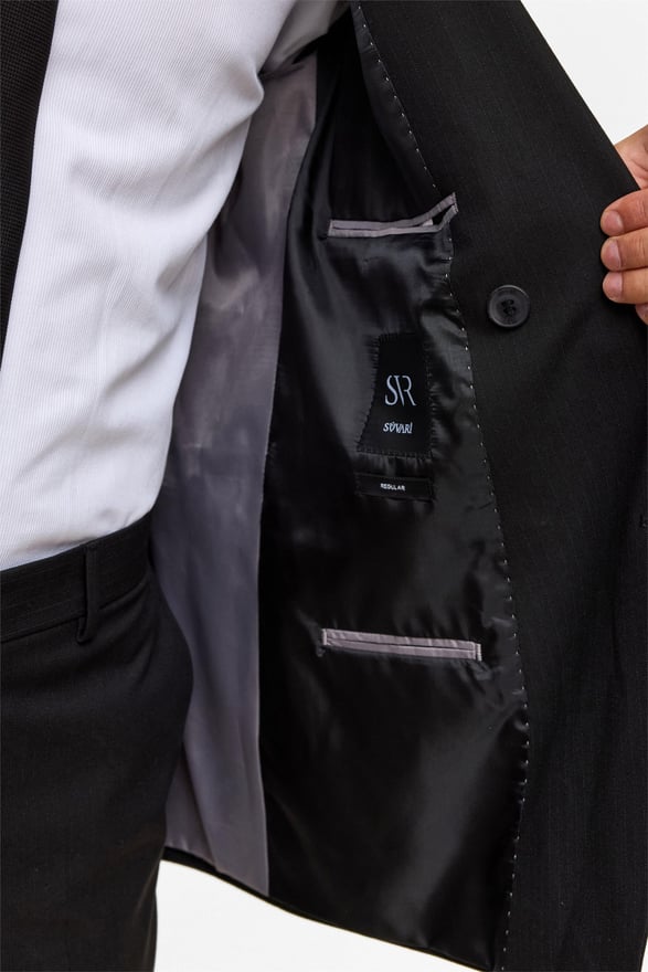 Siyah Regular Çizgili Kruvaze Yaka 6 Drop Takım Elbise