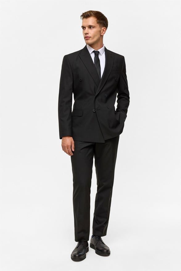 Siyah Regular Çizgili Kruvaze Yaka 6 Drop Takım Elbise