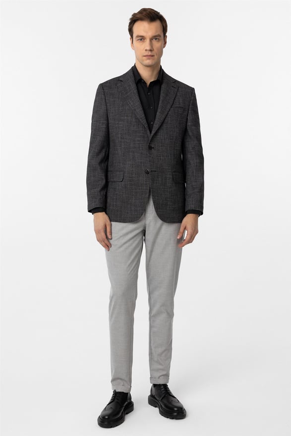 Siyah Regular Desenli Mono Yaka 4 Drop Ceket