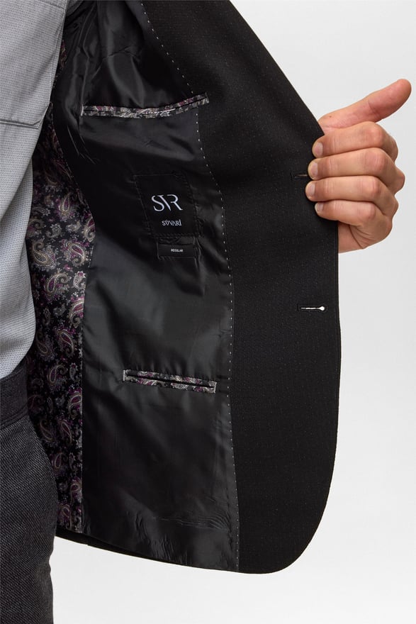 Siyah Regular Desenli Mono Yaka 6 Drop Ceket
