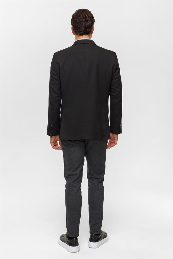 Siyah Regular Desenli Mono Yaka 6 Drop Ceket