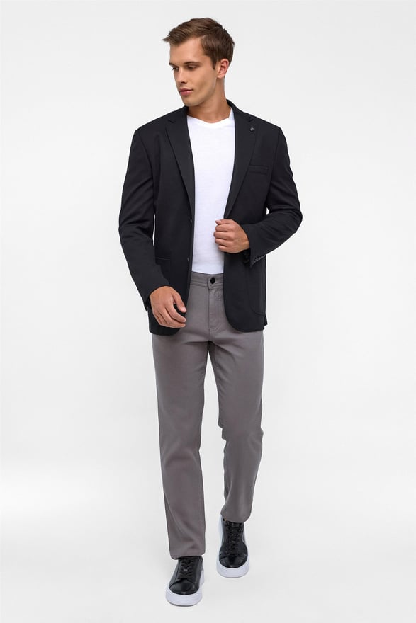 Siyah Regular Desenli Mono Yaka 6 Drop Ceket