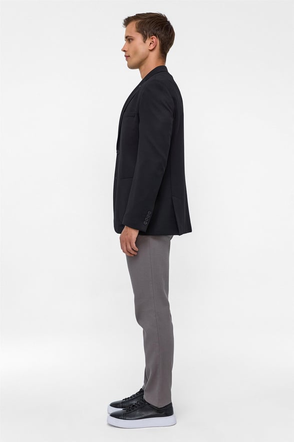 Siyah Regular Desenli Mono Yaka 6 Drop Ceket