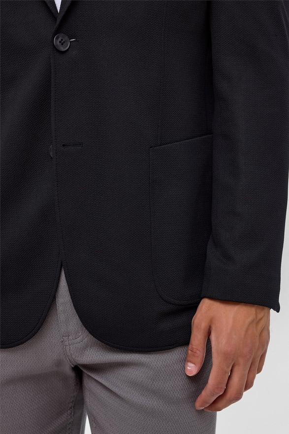 Siyah Regular Desenli Mono Yaka 6 Drop Ceket