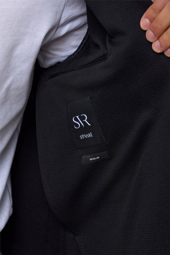 Siyah Regular Desenli Mono Yaka 6 Drop Ceket