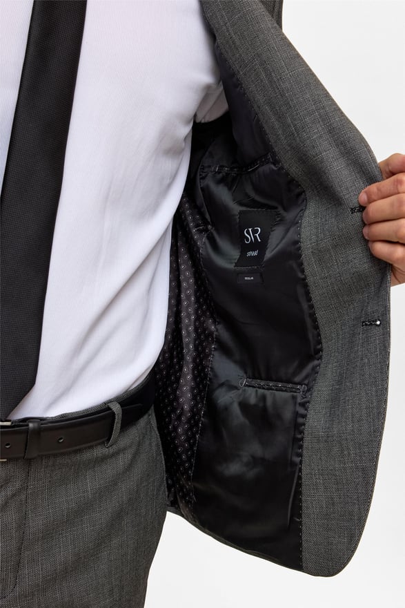 Siyah Regular Desenli Sivri Yaka 4 Drop Takım Elbise