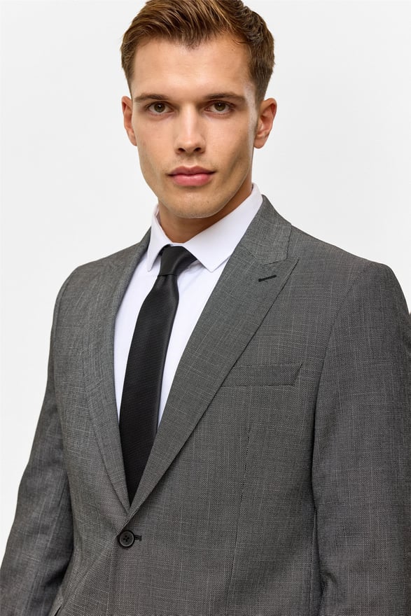 Siyah Regular Desenli Sivri Yaka 4 Drop Takım Elbise