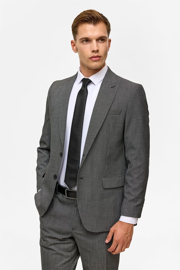 Siyah Regular Desenli Sivri Yaka 4 Drop Takım Elbise