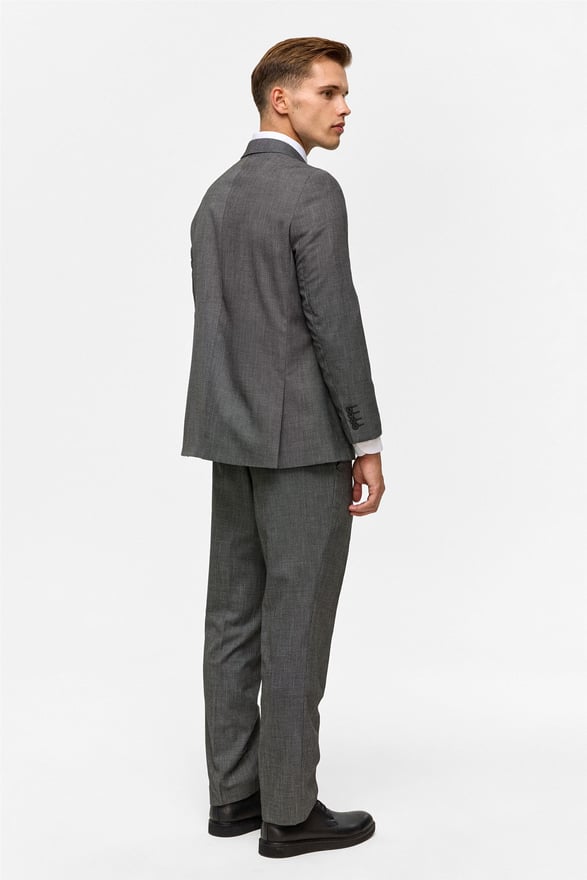 Siyah Regular Desenli Sivri Yaka 4 Drop Takım Elbise