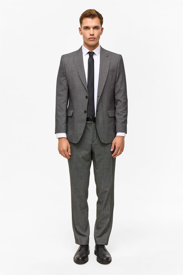 Siyah Regular Desenli Sivri Yaka 4 Drop Takım Elbise