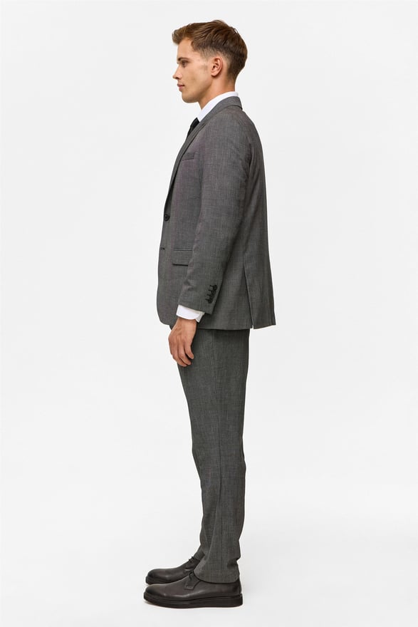 Siyah Regular Desenli Sivri Yaka 4 Drop Takım Elbise