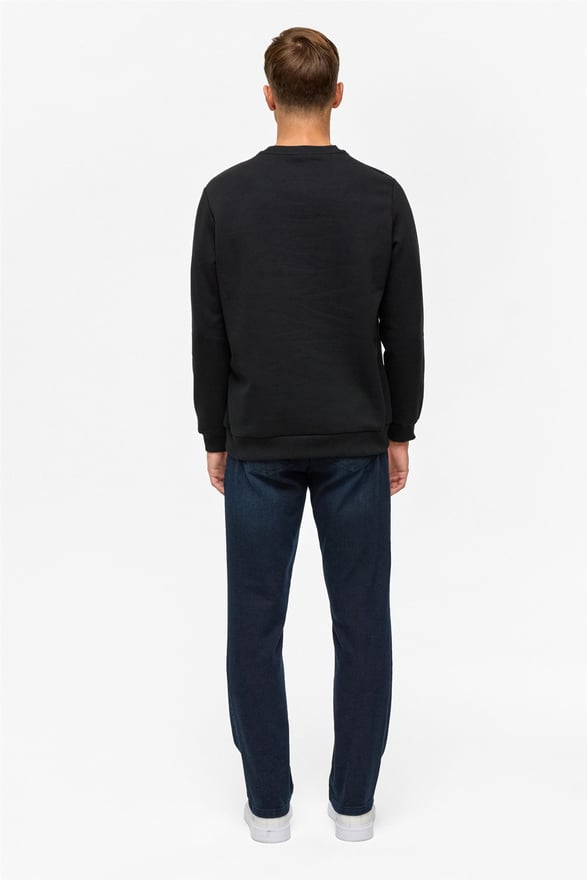 Siyah Regular Düz Bisiklet Yaka Sweatshirt