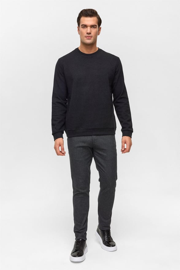 Siyah Regular Düz Bisiklet Yaka Sweatshirt