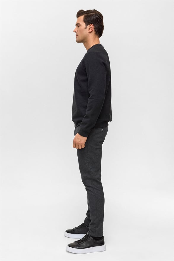 Siyah Regular Düz Bisiklet Yaka Sweatshirt