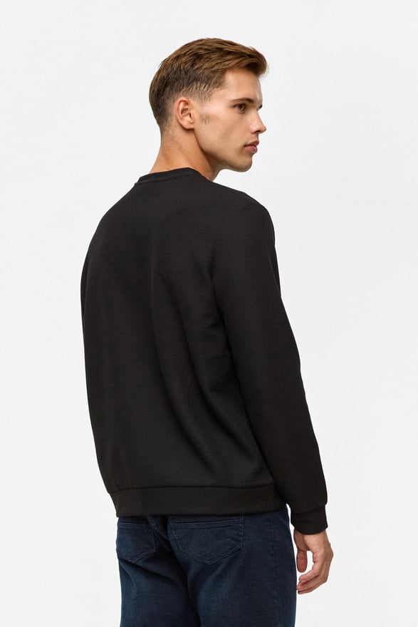 Siyah Regular Düz Bisiklet Yaka Sweatshirt